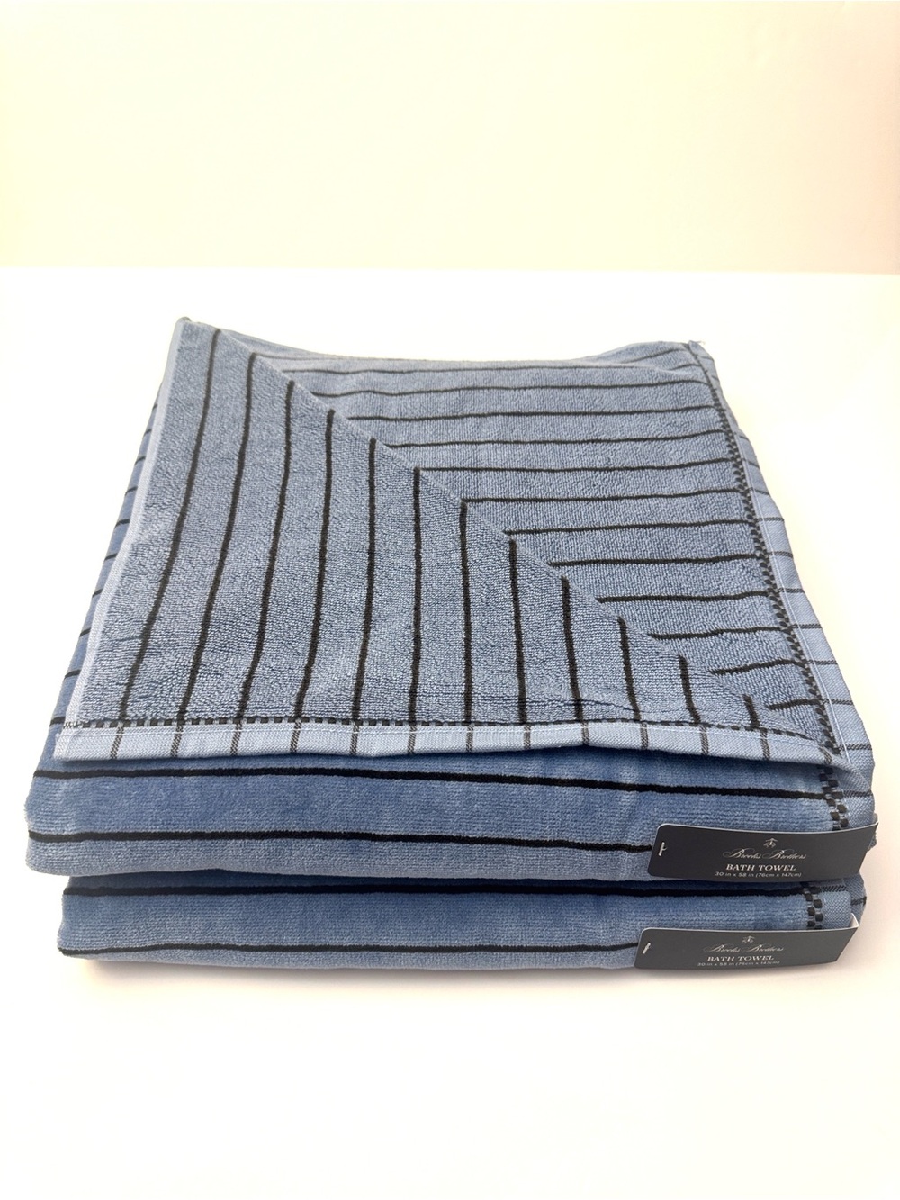 2pc BROOKS BROTHERS Cotton Velour Stripe Bath Towel Set - Blue/Brown